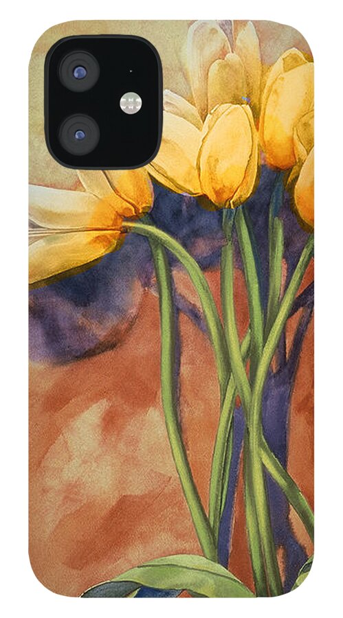 Yellow Tulips iPhone 12 Case featuring the painting Tulips by Cathy Locke