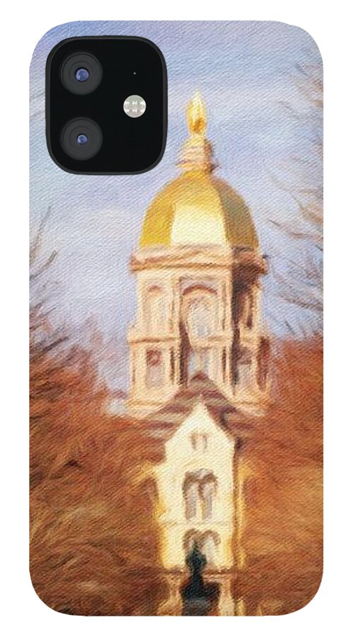 Notre Dame iPhone 12 Case featuring the photograph University of Notre Dame in Autumn by Diane Lindon Coy