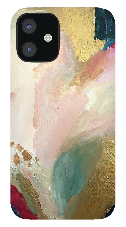 Bright Gold Blue Pink White Abstract Paint Home Decor Pretty Art iPhone 12 Case featuring the painting Vivacious by Meredith Palmer