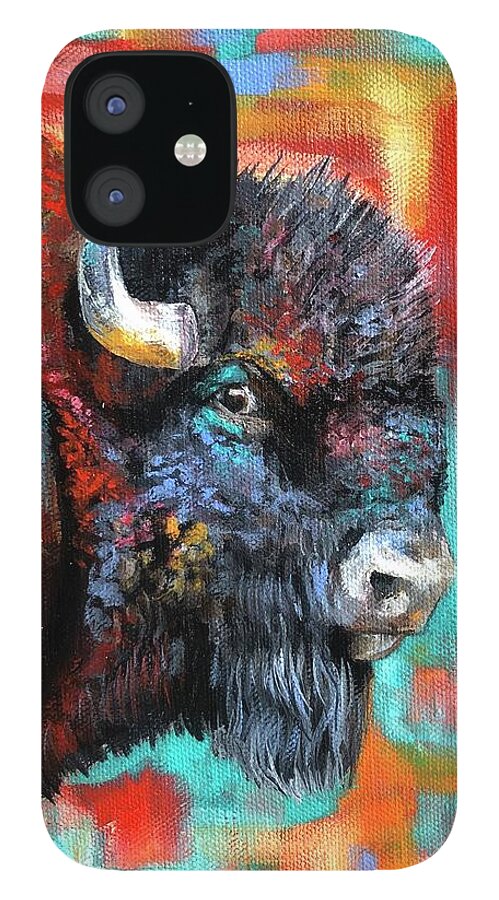 Bison iPhone 12 Case featuring the painting Vivid Thoughts by Averi Iris