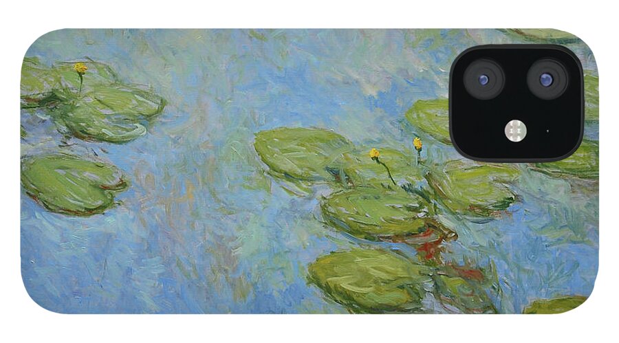 Waterlelies iPhone 12 Case featuring the painting Water Lilies -color the abstraction of light by Pierre Dijk