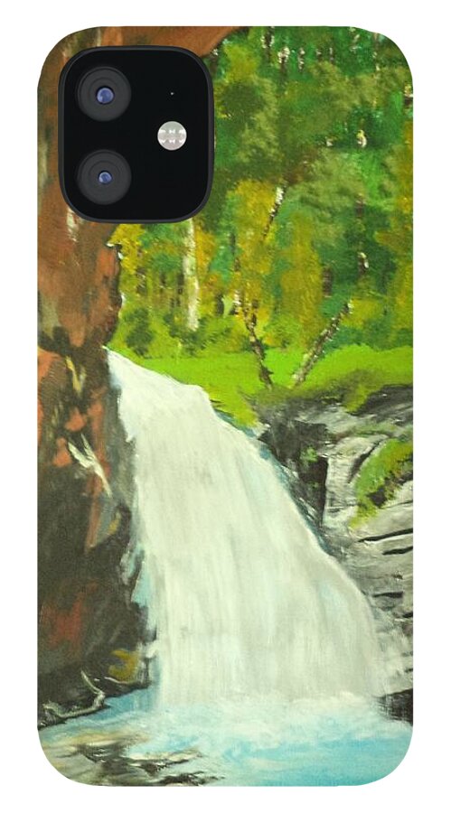 Landscape iPhone 12 Case featuring the painting Waterfall Canada # 231 by Donald Northup