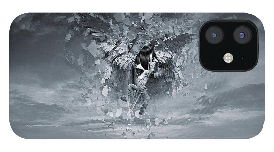 Surreal iPhone 12 Case featuring the digital art Way Down We Go BW concept by George Grie