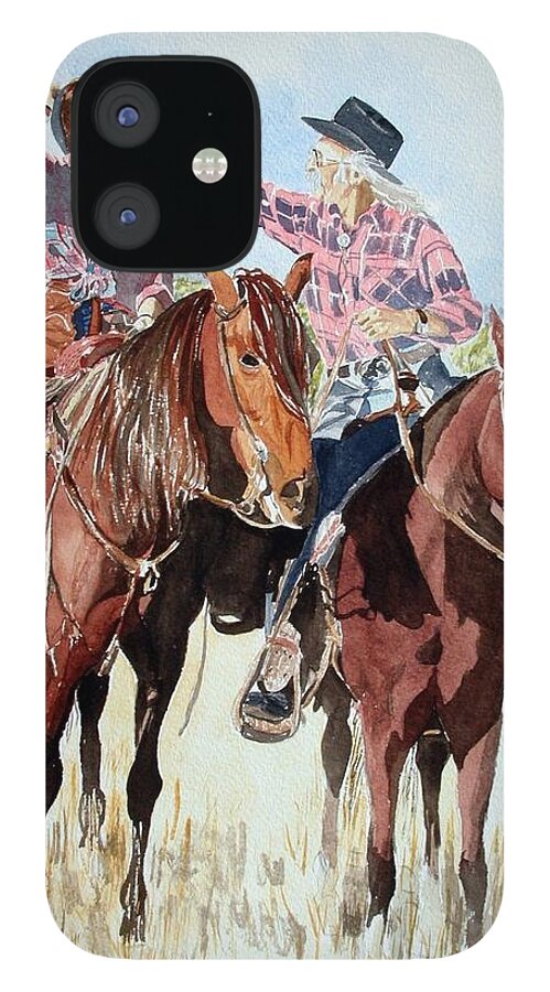 Horses iPhone 12 Case featuring the painting Western Romance by Sandie Croft