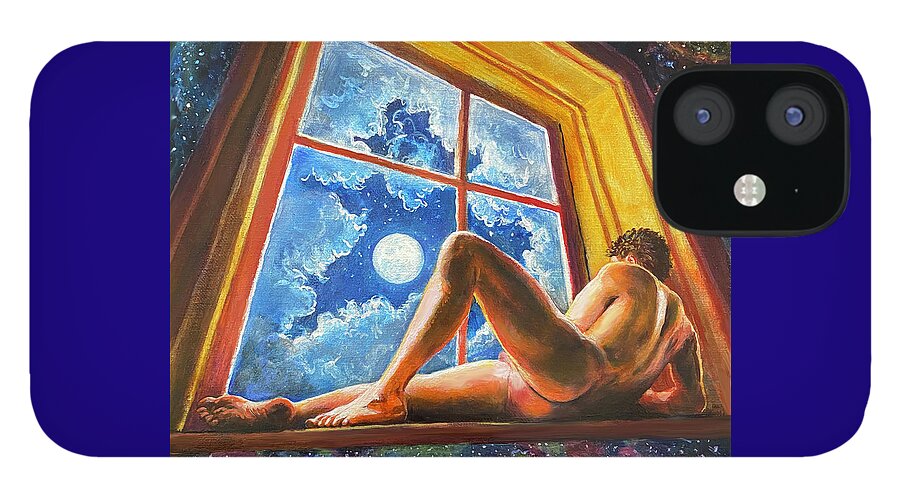 Male Nude iPhone 12 Case featuring the painting Window of Dreams by Marc DeBauch