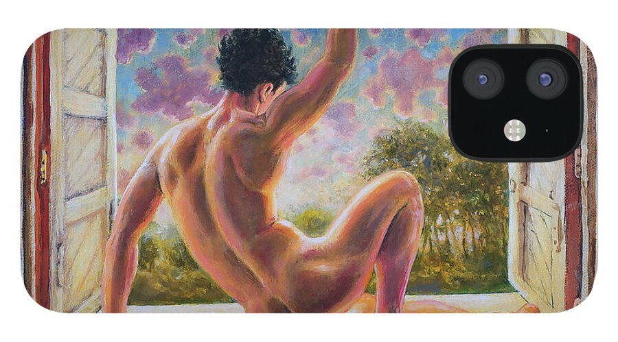 Male Nude iPhone 12 Case featuring the painting Window of Opportunity by Marc DeBauch