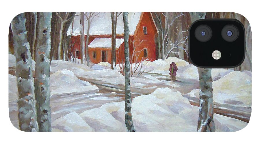 Waterville Estates New Hampshire iPhone 12 Case featuring the painting Winter in the Woods by Nancy Griswold