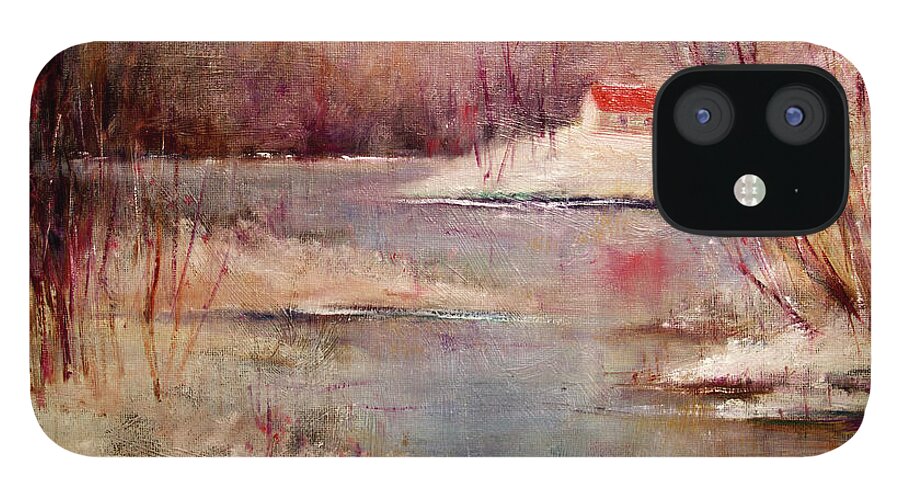 Lake iPhone 12 Case featuring the painting Winter Landing by Joyce Guariglia