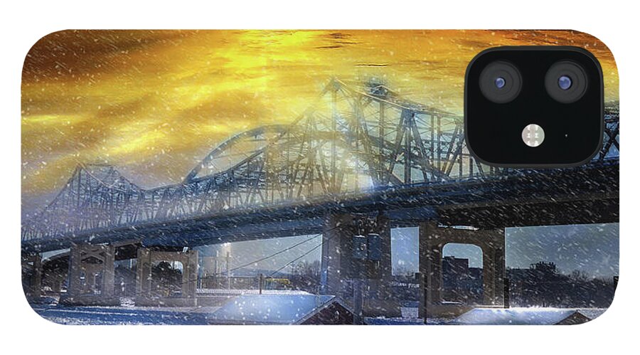 Bridge Winter Mississippi Snow Sun iPhone 12 Case featuring the photograph Winter Obscure by Phil S Addis