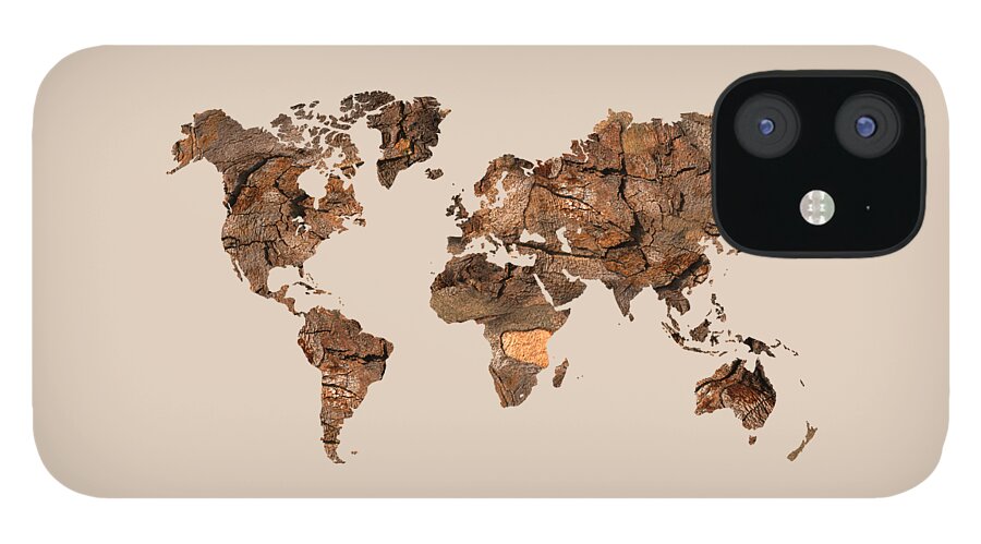 World Map iPhone 12 Case featuring the photograph Wood World map by Delphimages Map Creations