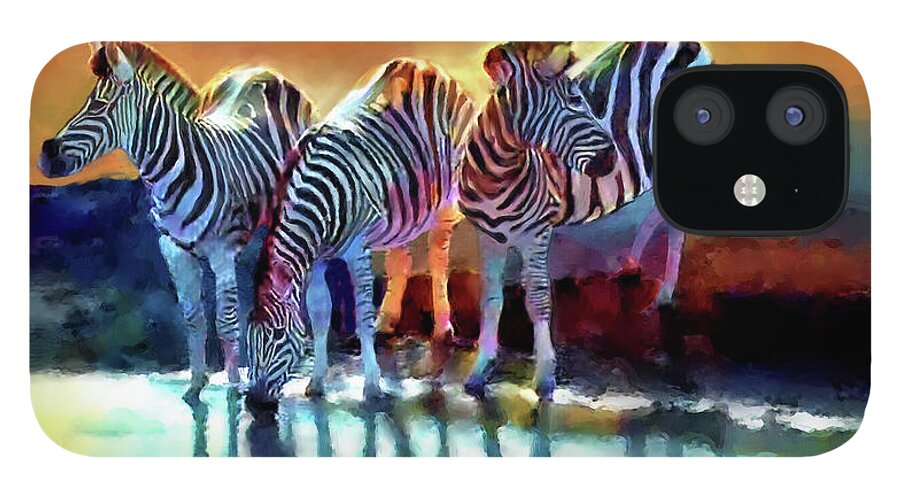 Zebra iPhone 12 Case featuring the painting Zebra Caution  by Joel Smith