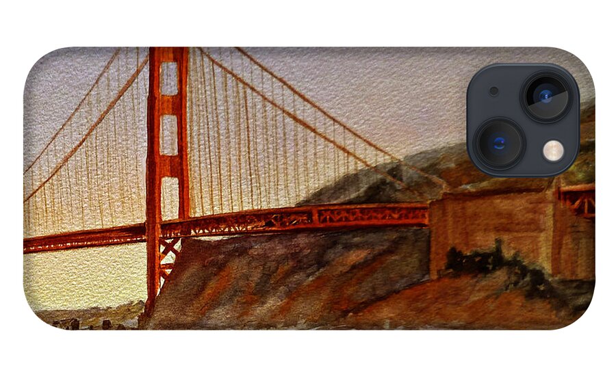Golden Gate iPhone 13 Case featuring the painting Golden Gate Bridge San Francisco California #2 by Irina Sztukowski