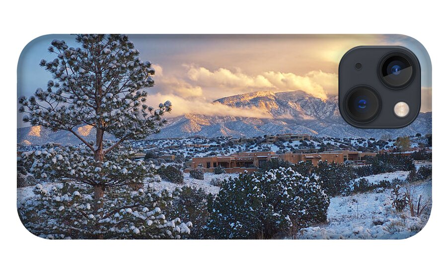 Landscapes iPhone 13 Case featuring the photograph Sandia Mountains with Snow at Sunset by Mary Lee Dereske