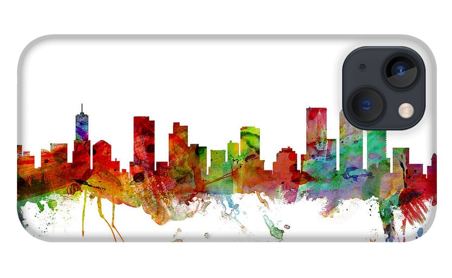 United States iPhone 13 Case featuring the digital art Denver Colorado Skyline #1 by Michael Tompsett