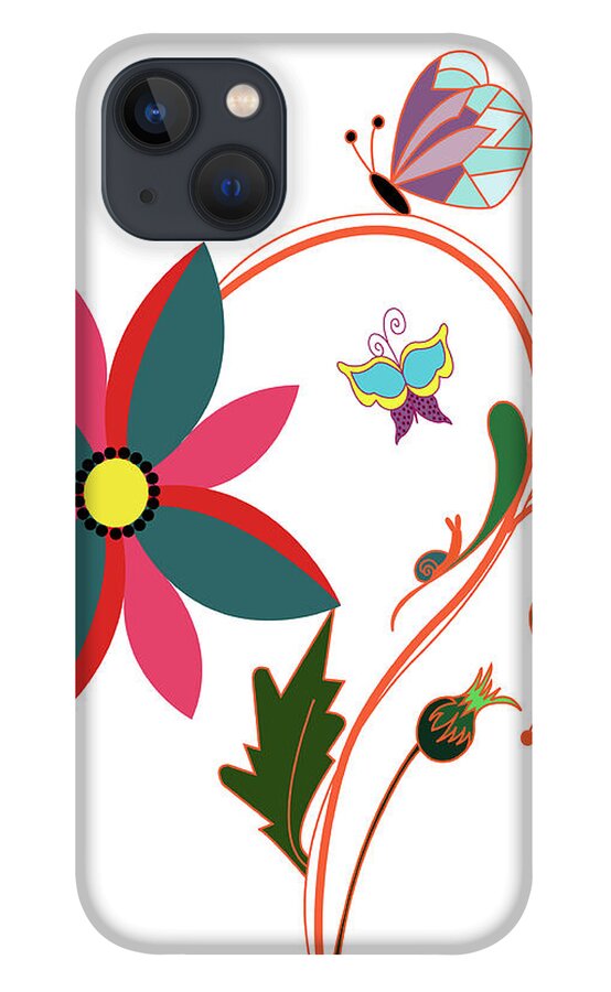 White Background iPhone 13 Case featuring the digital art Flowers by Simona Dumitru