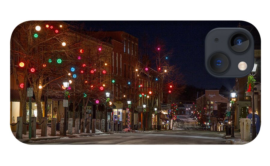 Bath Maine Front Street Main Street Holiday Christmas Night iPhone 13 Case featuring the photograph Front Street #1 by David Hufstader