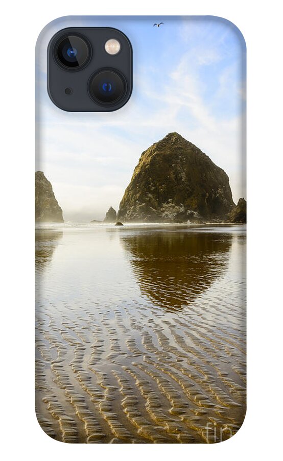 Flying iPhone 13 Case featuring the photograph Haystack Rock at Cannon Beach #2 by Oscar Gutierrez