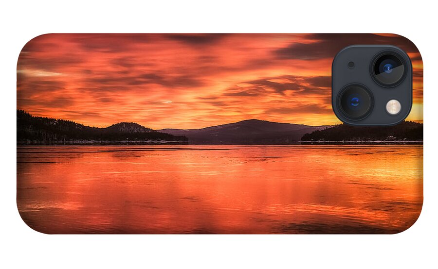 New England iPhone 13 Case featuring the photograph Lake Winnipesaukee - Fiery Sunrise by Robert Clifford