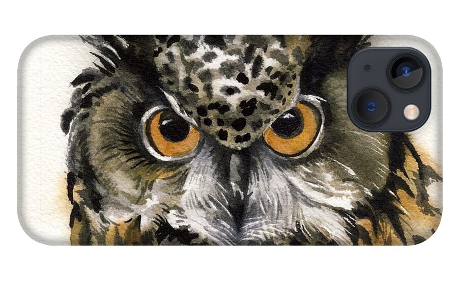 Long Horned Owl iPhone 13 Case featuring the painting Owl Watercolor #1 by Alfred Ng