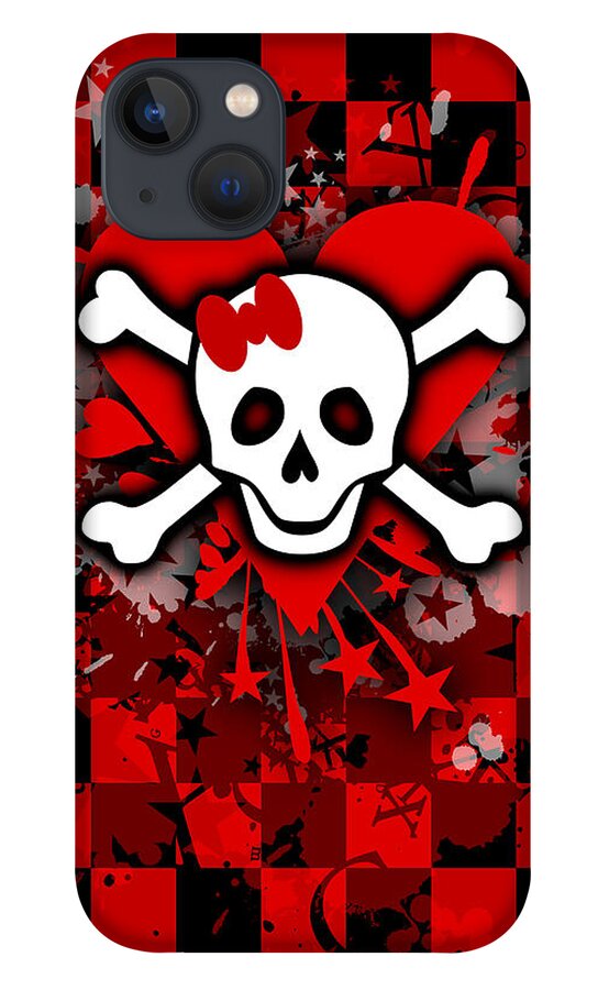 Emo iPhone 13 Case featuring the digital art Skull Romance #1 by Roseanne Jones