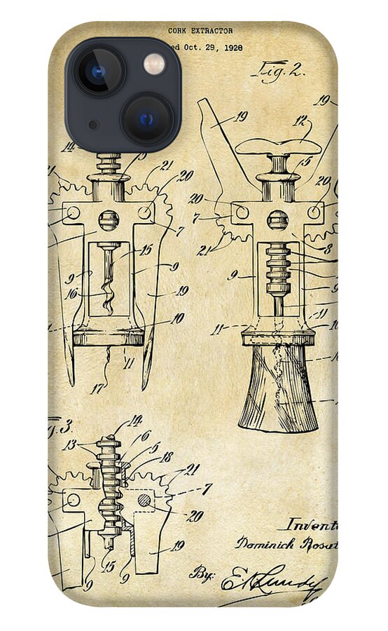 Corkscrew iPhone 13 Case featuring the digital art 1928 Cork Extractor Patent Art - Vintage Black by Nikki Marie Smith