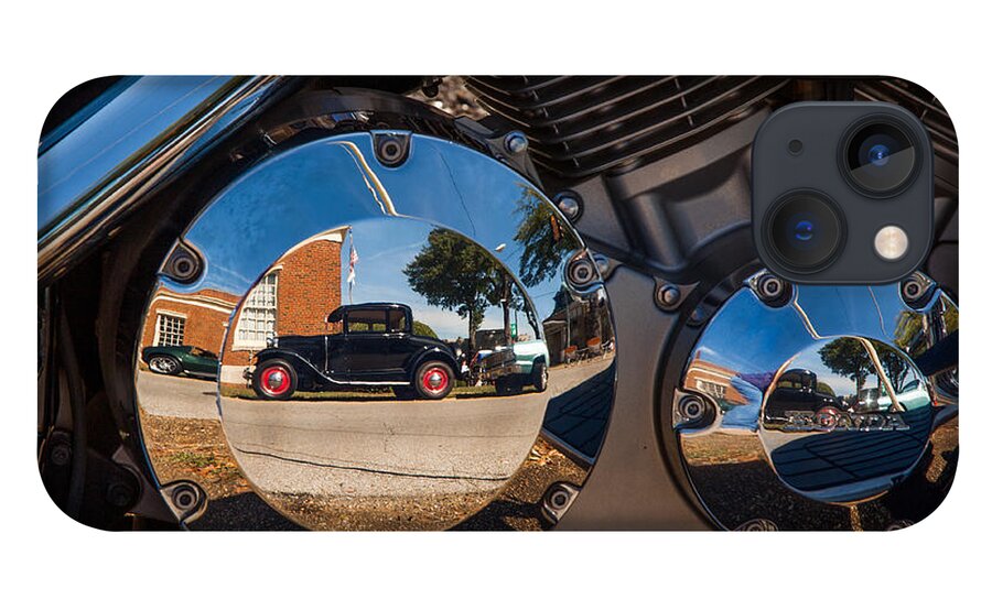 1930 iPhone 13 Case featuring the photograph 1930 Ford Reflected in 2005 Honda VTX by T Lowry Wilson