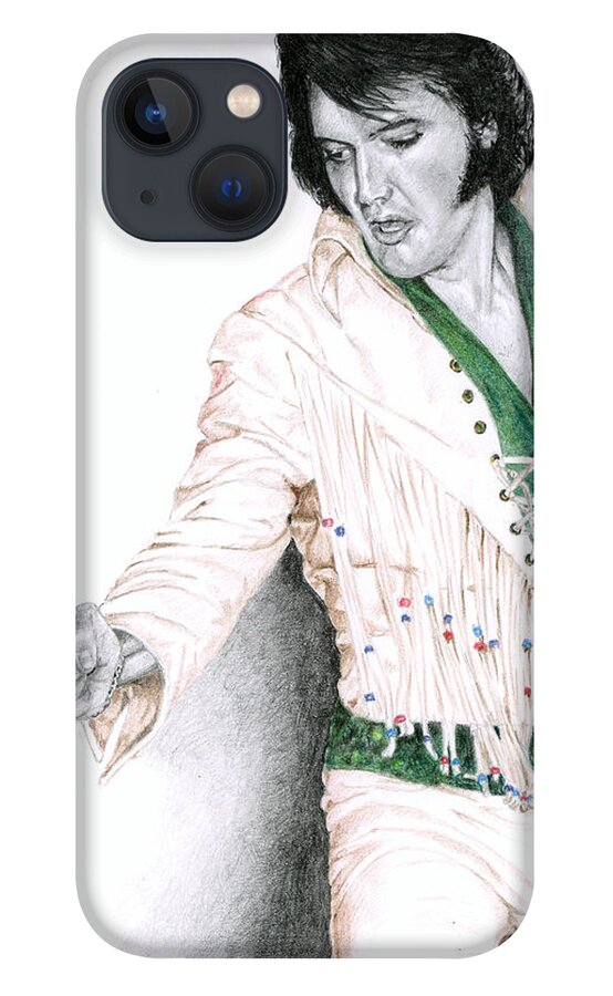 Elvis iPhone 13 Case featuring the drawing 1970 White Thin Fringe Suit by Rob De Vries