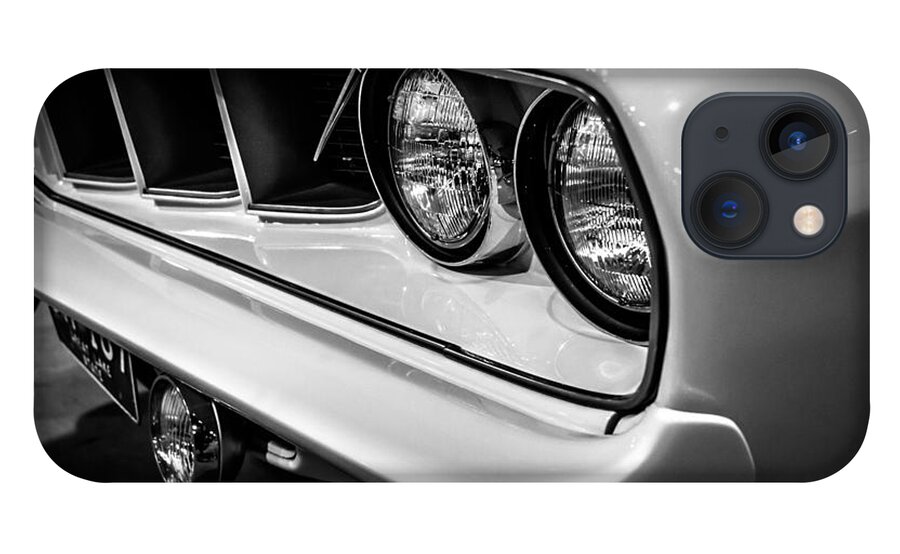 1971 iPhone 13 Case featuring the photograph 1971 Plymouth Cuda Black and White Picture by Paul Velgos