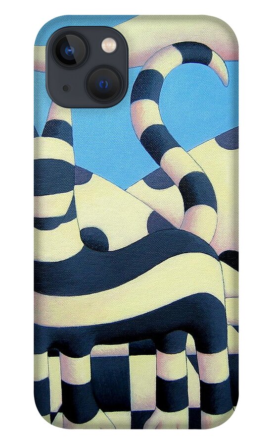 Cat iPhone 13 Case featuring the painting Genetic cat in polkascape by Alan Kenny