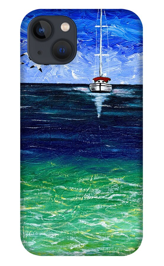 Boat iPhone 13 Case featuring the painting Peaceful by Laura Forde
