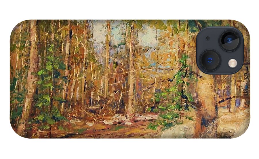 Sean Wu iPhone 13 Case featuring the painting Pine Forest by Sean Wu