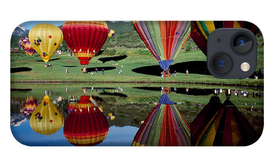 Photography iPhone 13 Case featuring the photograph Reflection Of Hot Air Balloons #2 by Panoramic Images