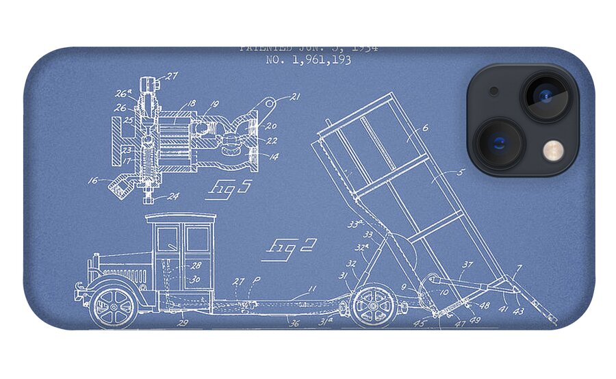 Dump Truck iPhone 13 Case featuring the digital art Dump Truck patent drawing from 1934 #4 by Aged Pixel