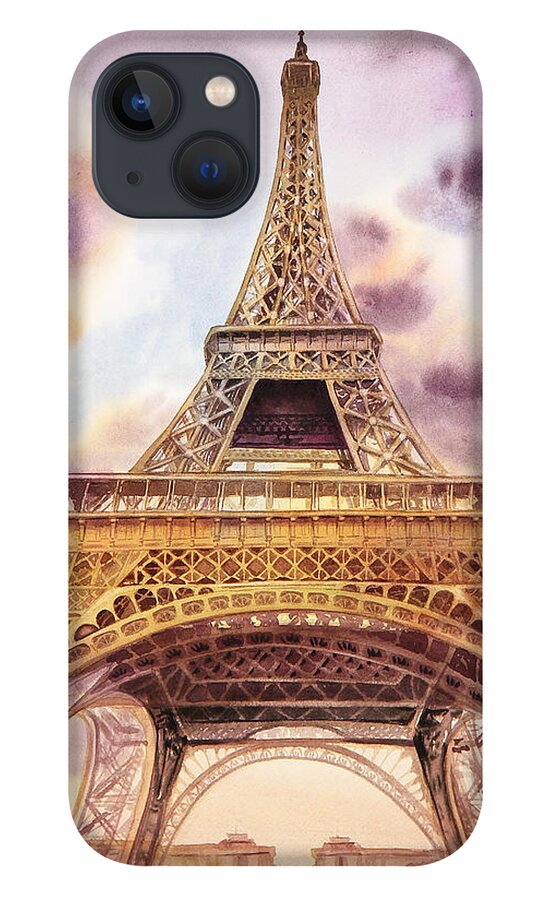 Eiffel Tower iPhone 13 Case featuring the painting Eiffel Tower Paris France #2 by Irina Sztukowski