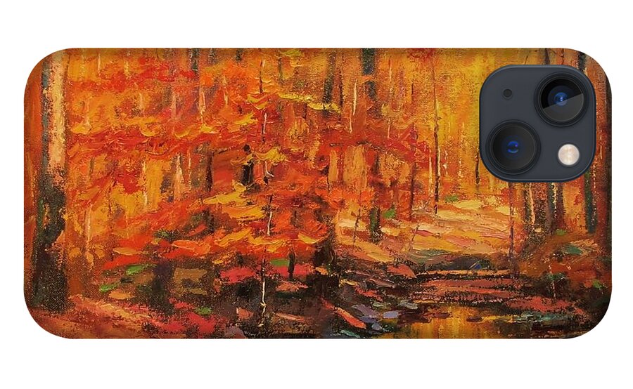Sean Wu iPhone 13 Case featuring the painting Fall Color #4 by Sean Wu
