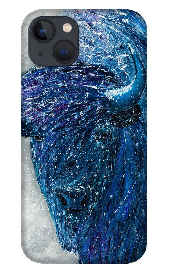 Acrylic iPhone 13 Case featuring the painting Buffalo - Ready for Winter by Dede Koll