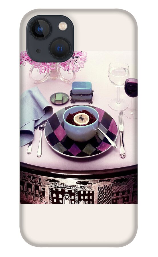 A Bowl Of Food On A Pink Table iPhone 13 Case