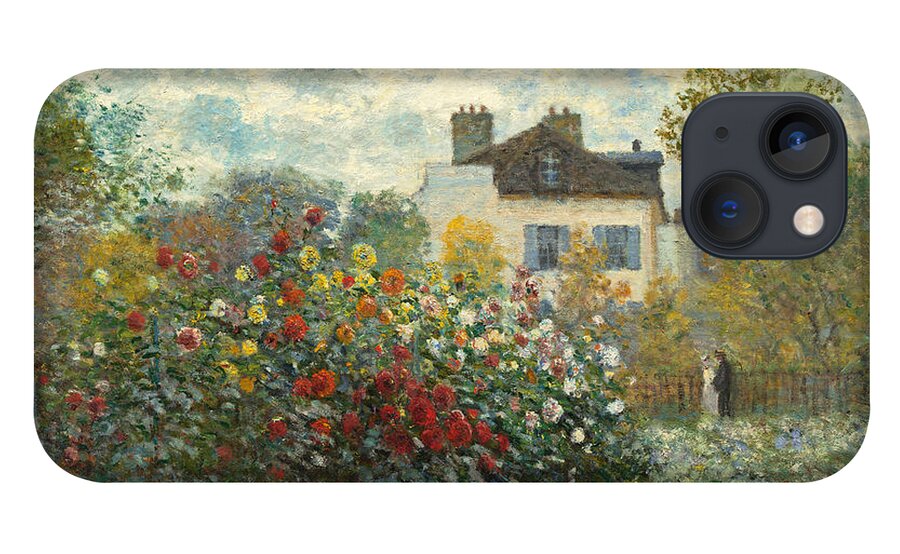 French iPhone 13 Case featuring the painting A Corner of the Garden with Dahlias by Claude Monet