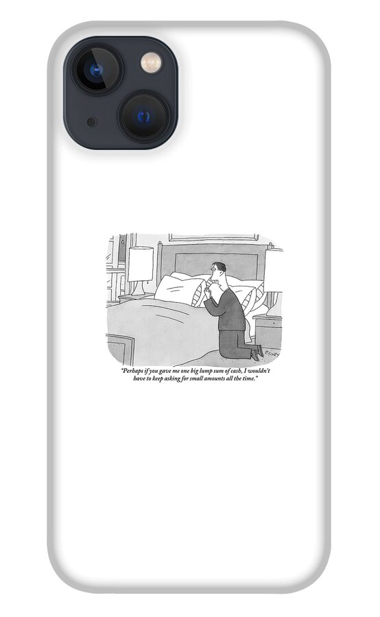 A Man Kneels Beside His Bed iPhone 13 Case