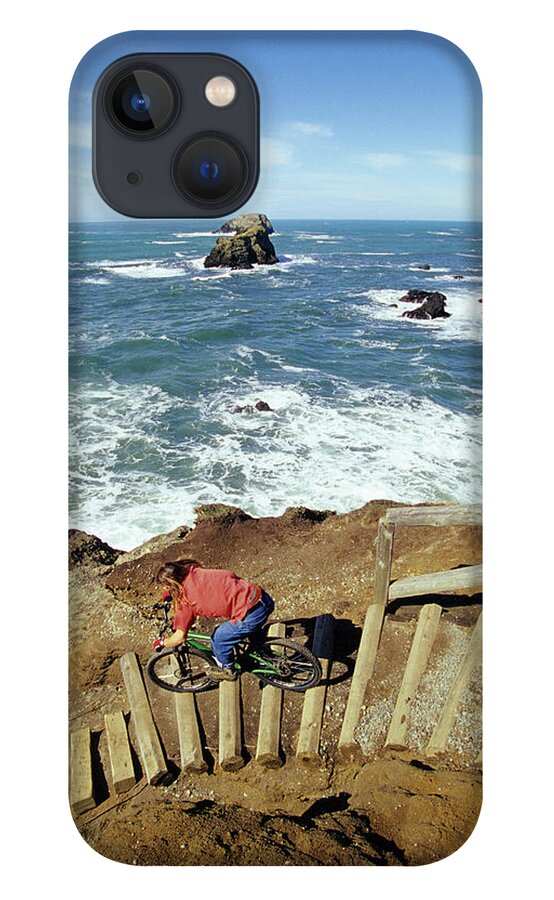 Blue Sky iPhone 13 Case featuring the photograph A Mountain Biker Riding In Patricks by Bennett Barthelemy