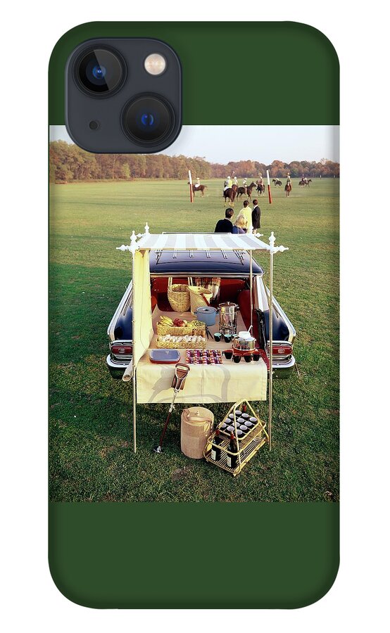 A Picnic Table Set Up On The Back Of A Car iPhone 13 Case
