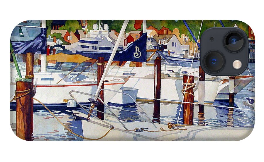 Boats iPhone 13 Case featuring the painting A view from the pier by Mick Williams