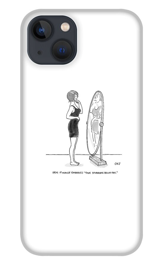 A Young Woman Stands Facing A Full-length Mirror iPhone 13 Case