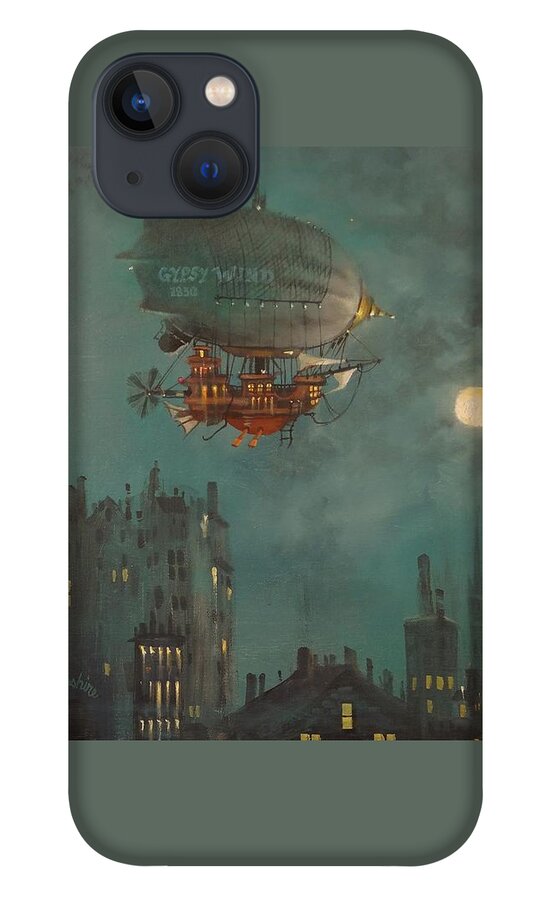 Airship iPhone 13 Case featuring the painting Airship by Moonlight by Tom Shropshire