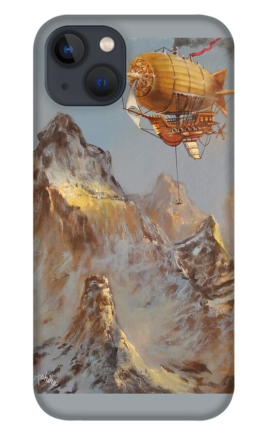 Airship iPhone 13 Case featuring the painting Airship Over the Mountain by Tom Shropshire