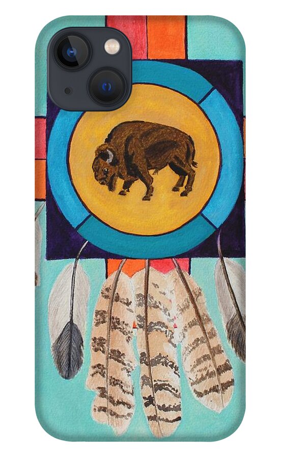 Bison iPhone 13 Case featuring the painting American Bison Dreamcatcher by Vera Smith