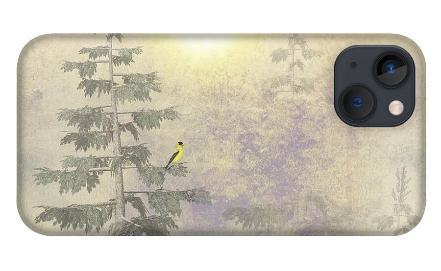 Goldfinch iPhone 13 Case featuring the digital art American Goldfinch Morning Mist by David Dehner