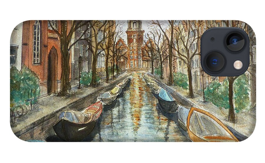 Architecture iPhone 13 Case featuring the painting Amsterdam by Henrieta Maneva