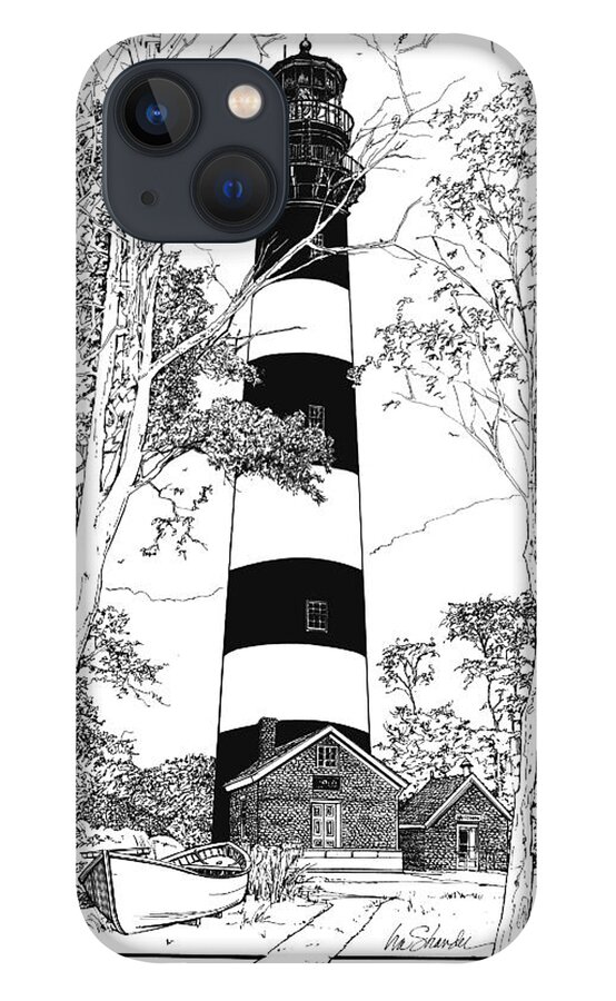 Assateague Island Lighthouse iPhone 13 Case featuring the drawing Assateague Island Lighthouse by Ira Shander