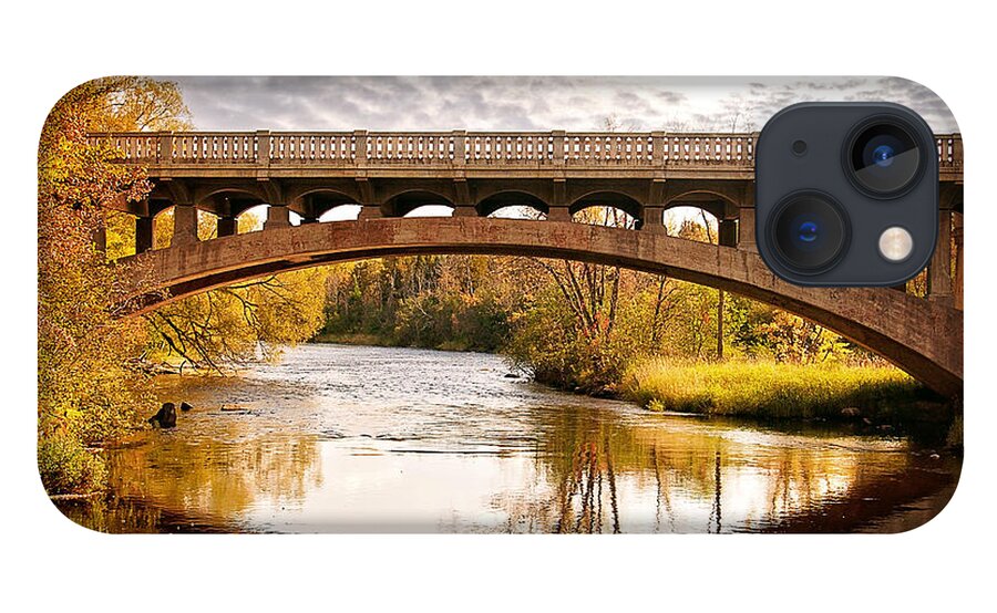 Autumn Bridge iPhone 13 Case featuring the photograph Autumn Bridge Landscape by Gwen Gibson